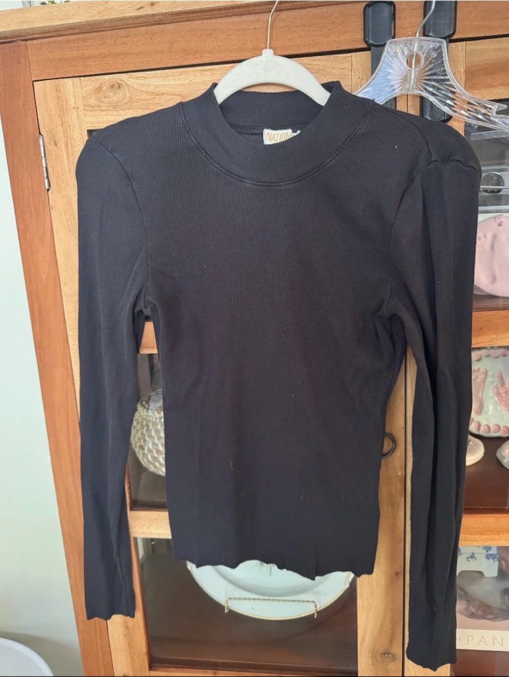Nation LTD Black Ribbed Long-Sleeve Mock Neck Top